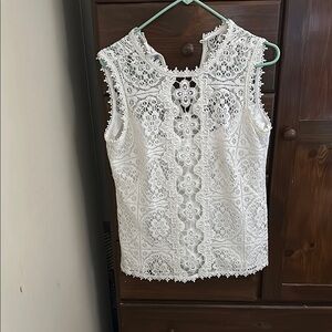 Nanette Lepore White Lace Sleeveless Blouse